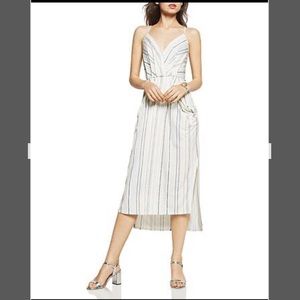 BCBGeneration White Striped V-Neck Midi Dress